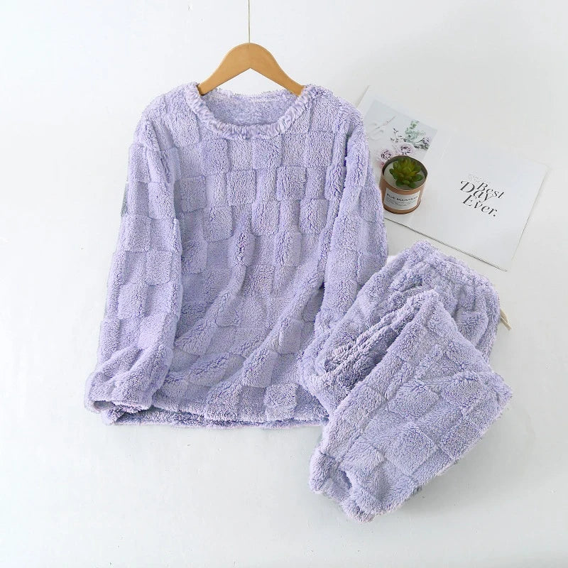 Plaid O-Neck Pullover Women's Pajamas 2 Pieces