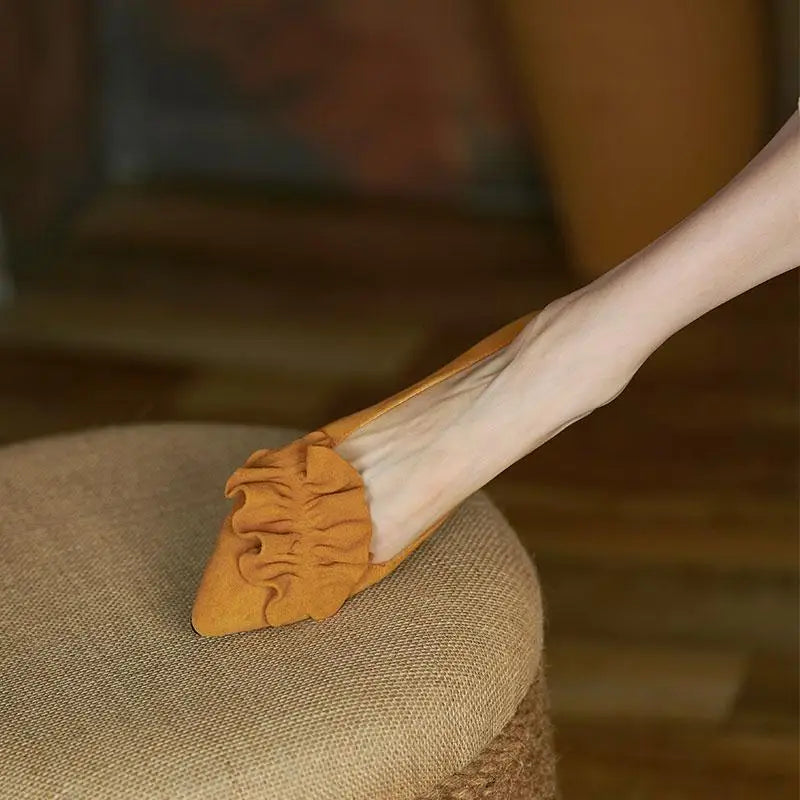 Pointed Toe Yellow Low Heel Elegant Shoe