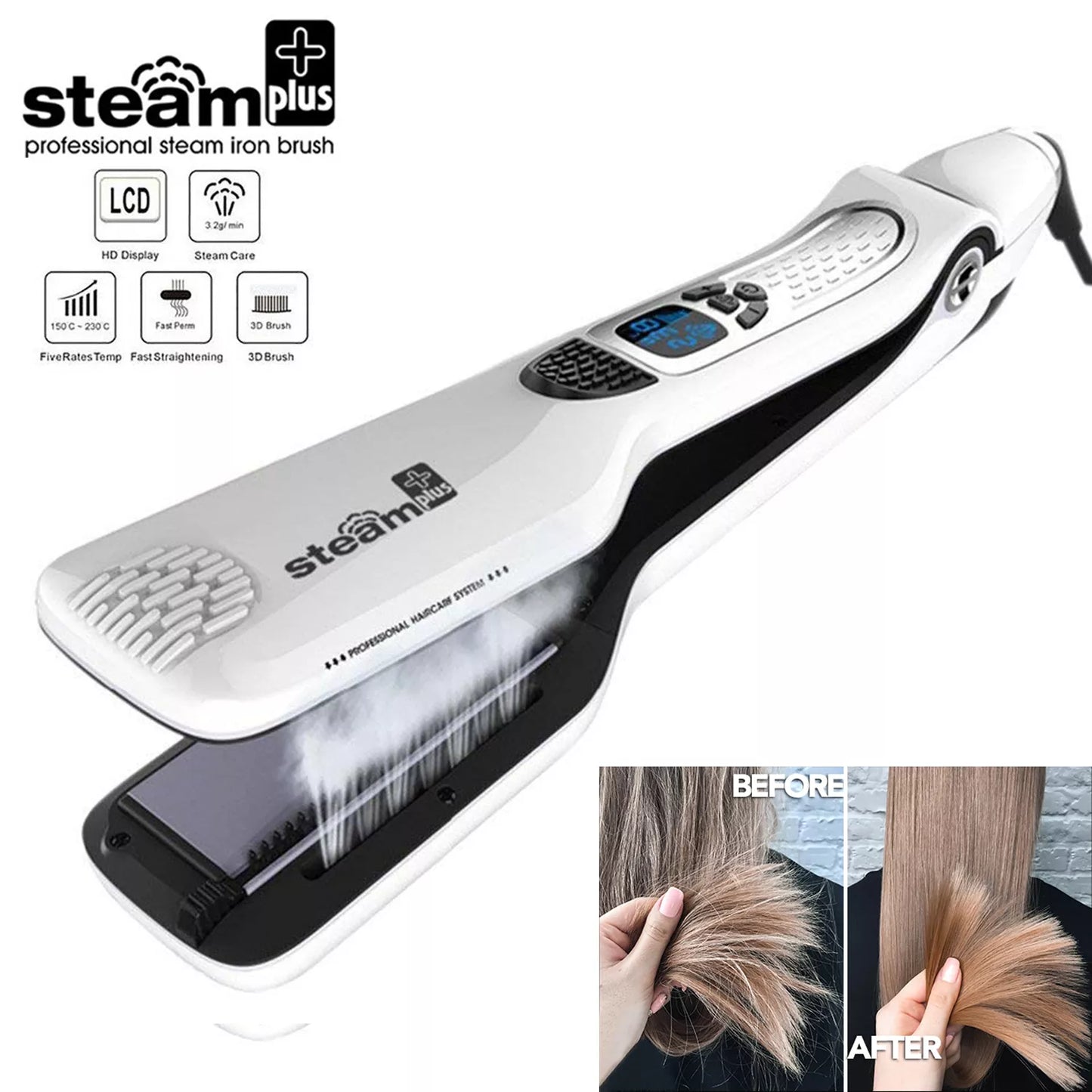 Titanium Curling Iron Steam Flat Iron Hair Wide Plates - My Store