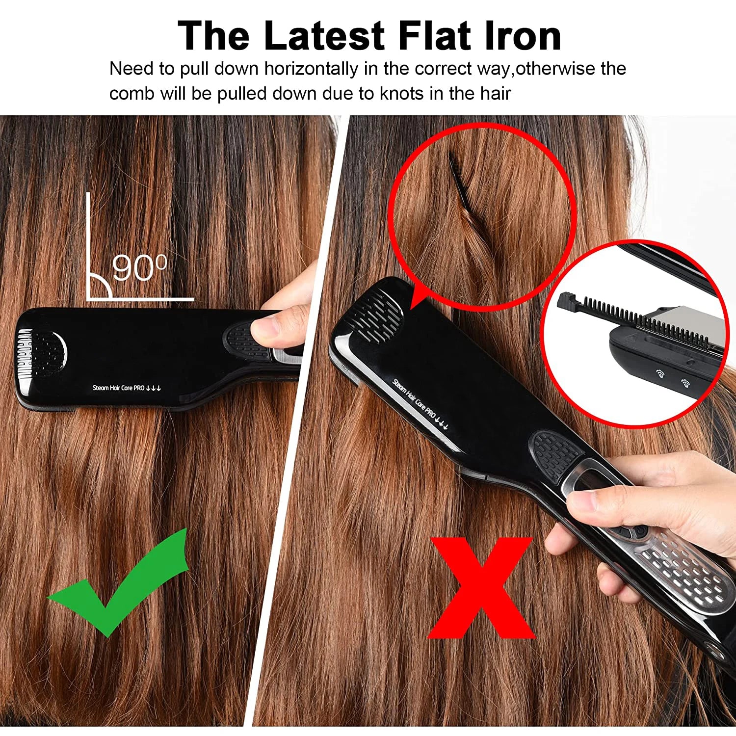 Titanium Curling Iron Steam Flat Iron Hair Wide Plates - My Store