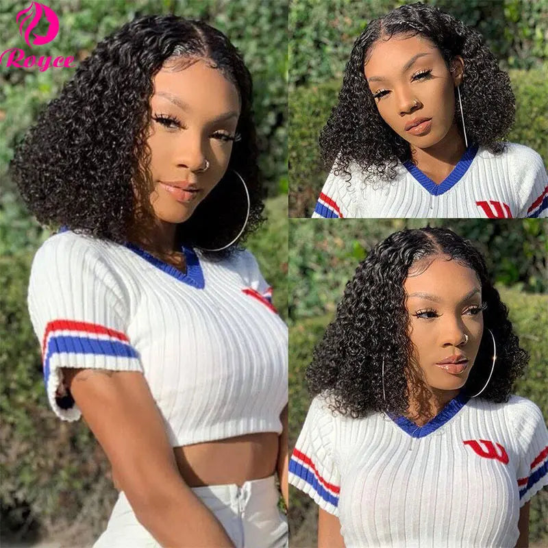 Kinky Curly Edged Short Bob Wigs