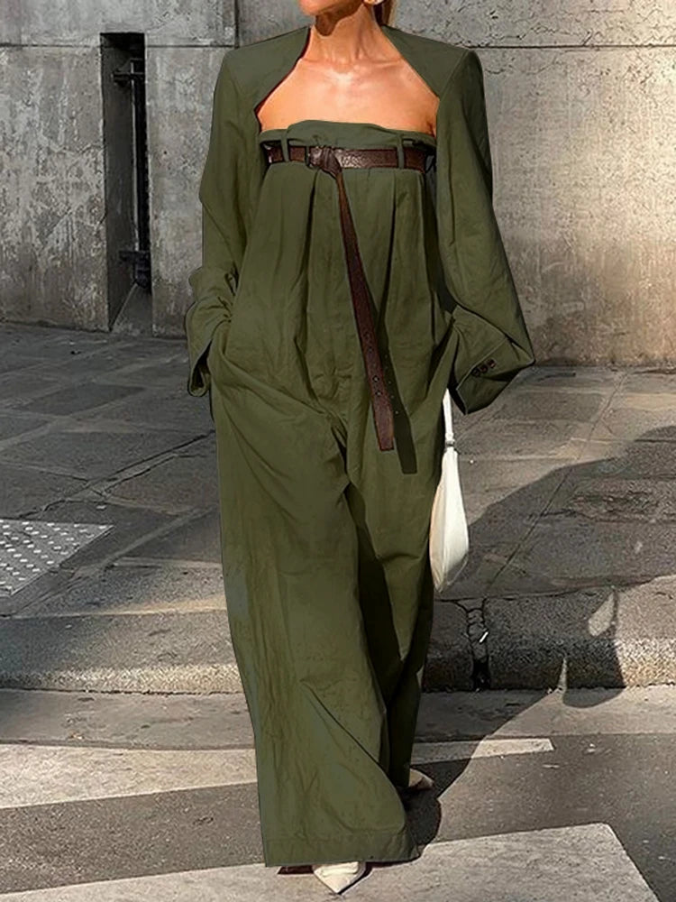 Wide Leg Belted Jumpsuits  2 pieces