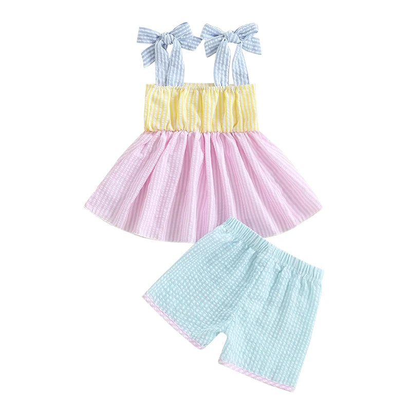 Printed Ruffle Sleeve Top & Denim Short Set