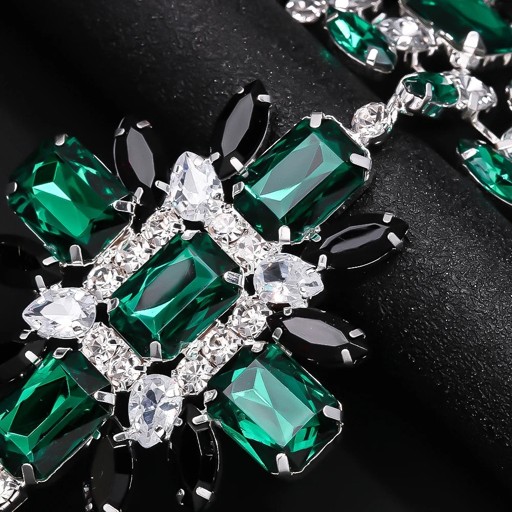 Green Cross Necklace Earrings Set f