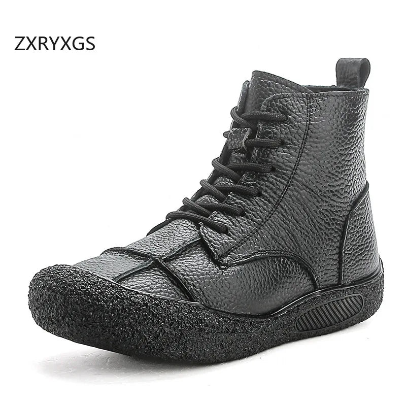 Classic Retro Leather Flat Boot