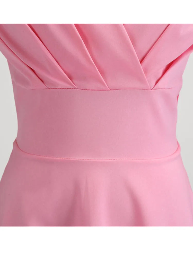 Pink V Neck Vintage Dress