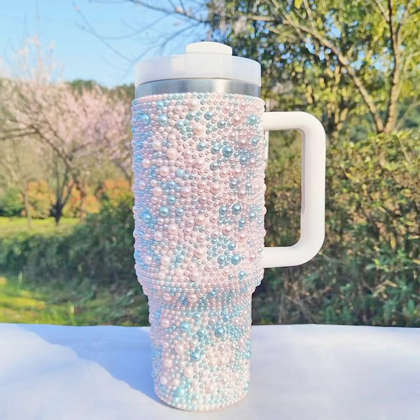 40oz Stainless Steel Insulated Tumbler with Rhinestone Handle