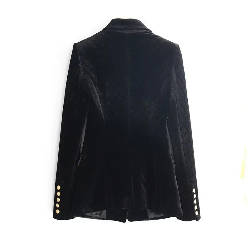 Velvet Black Cotton Double Row Metal Button Blazer