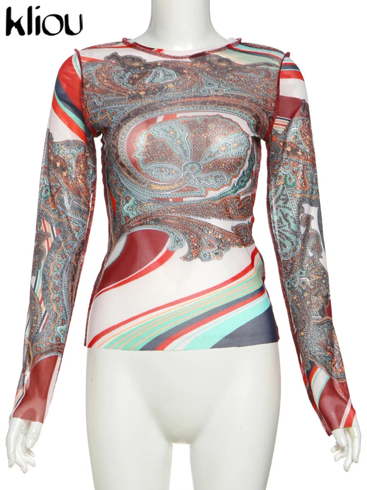 Mesh Printed Women T-shirt