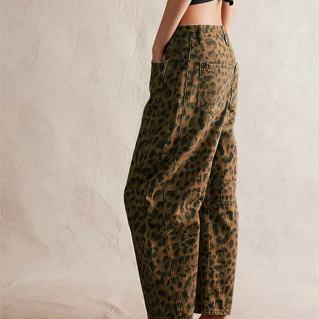 Leopard Barrel Baggy Jeans
