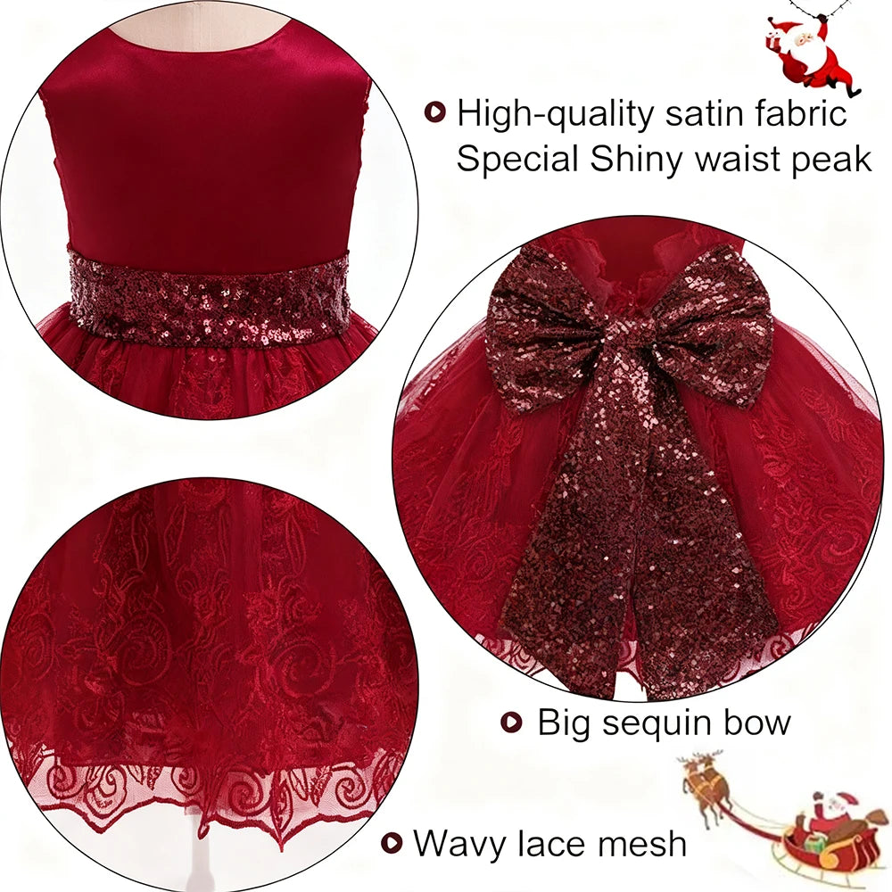 Christmas Big Bow Lace Princess Dress