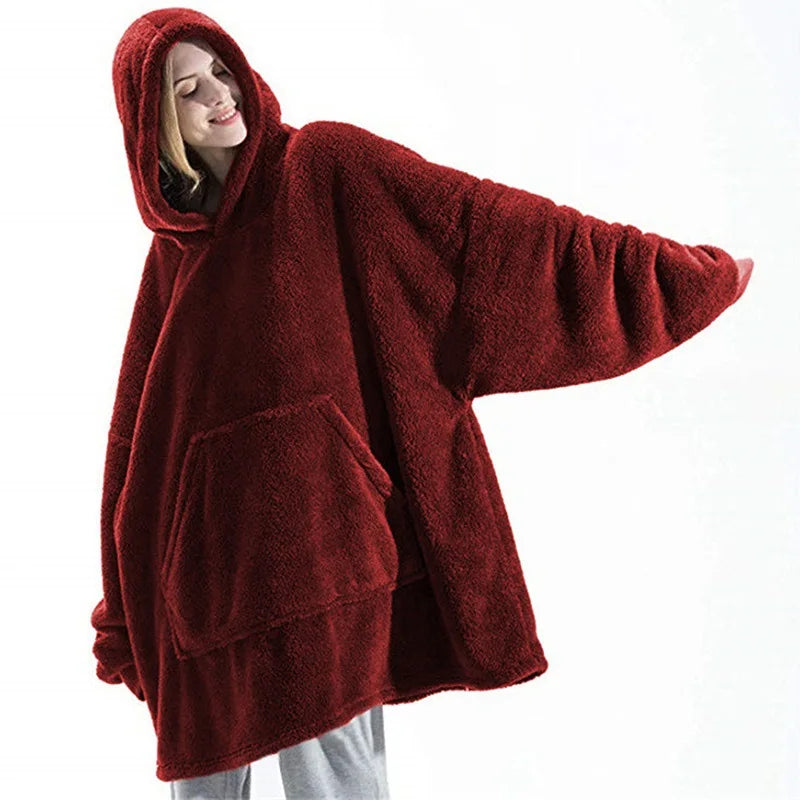 Fleece Hoodie Blanket Oversize Large Pocket Jacket