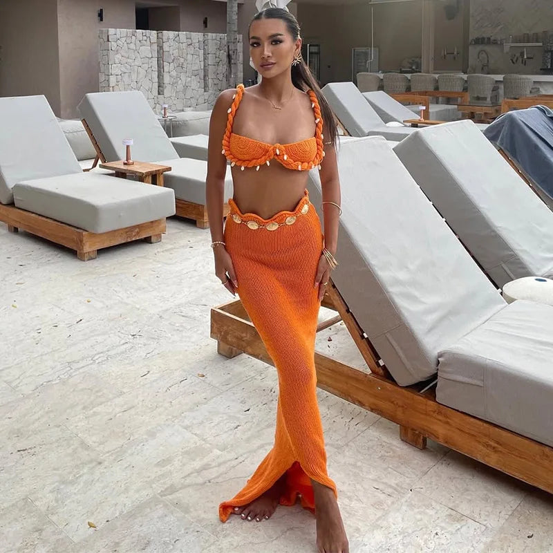 Twist Halter Crop Vest /Mini Skirt Swimwear