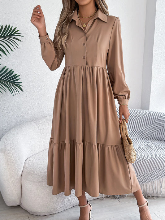 Casual Long Sleeved Mid-calf Dress
