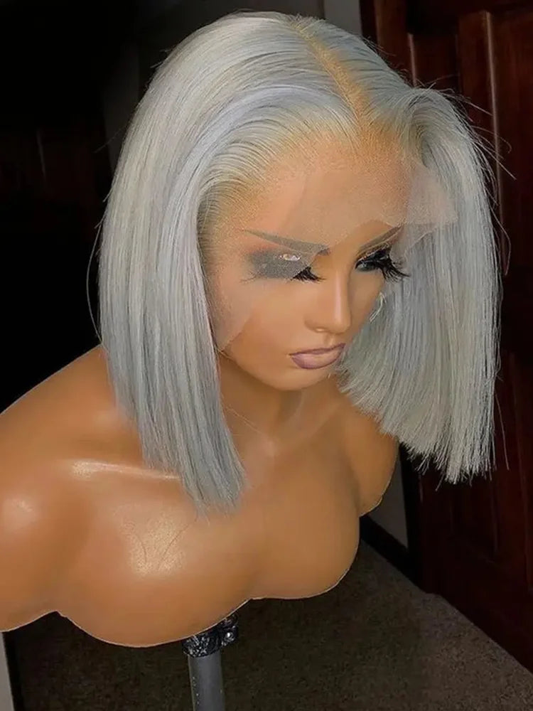 Grey Lace Front Wigs BOB Hair Glue-less Wig