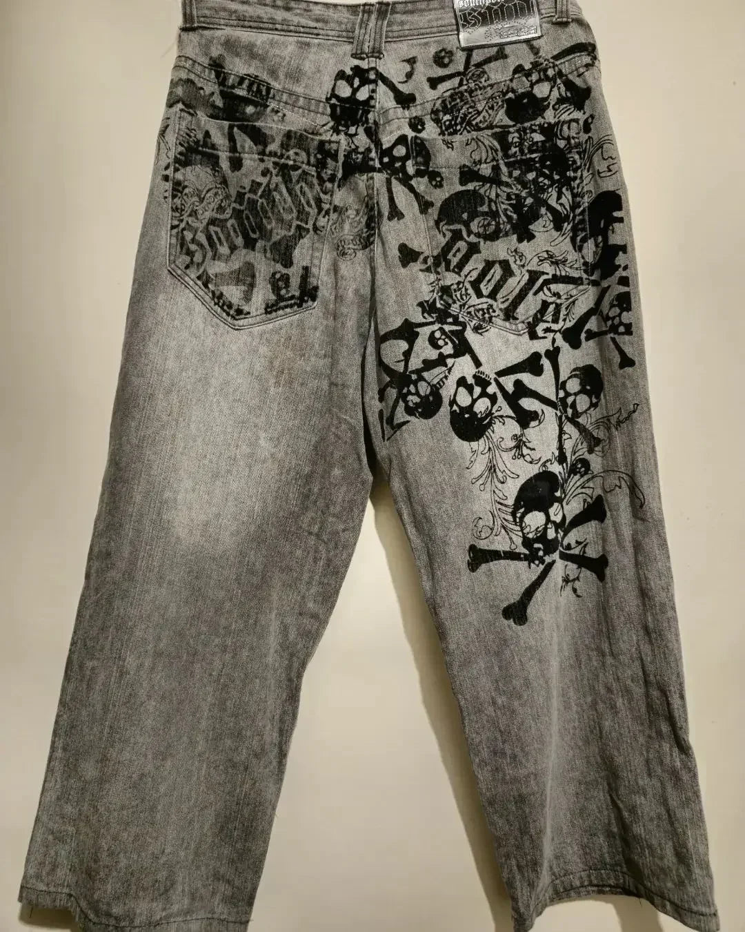 Baggy Red Print Grey Washed Unsex Wide Leg Jean