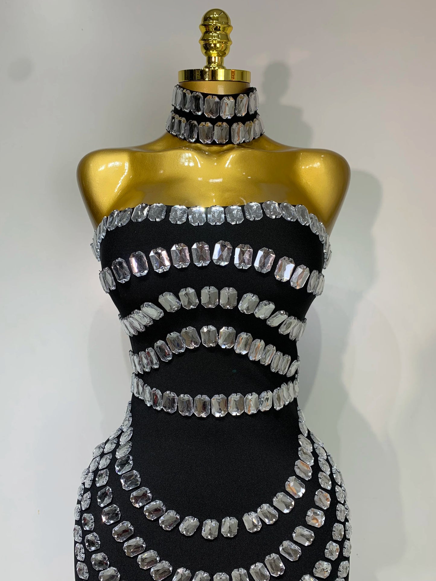 Strapless Black Bead Elegant Evening Dress