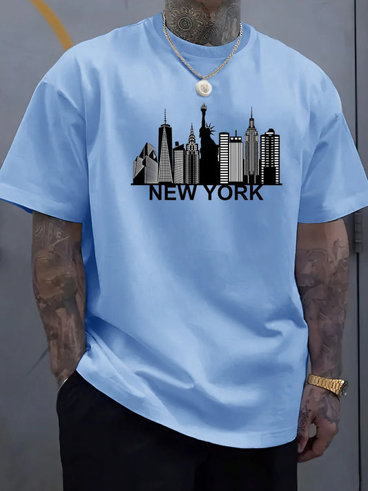 100% Pure Cotton Men's New York City Pattern Printed T-shirt top