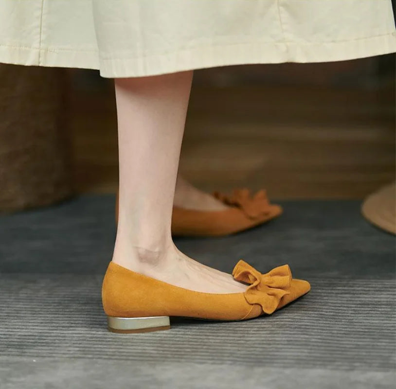 Pointed Toe Yellow Low Heel Elegant Shoe