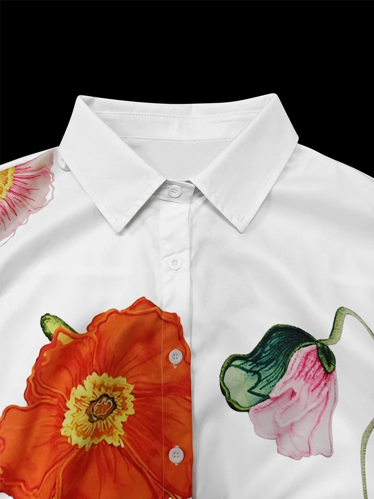 Floral Printed Lapel Blouse