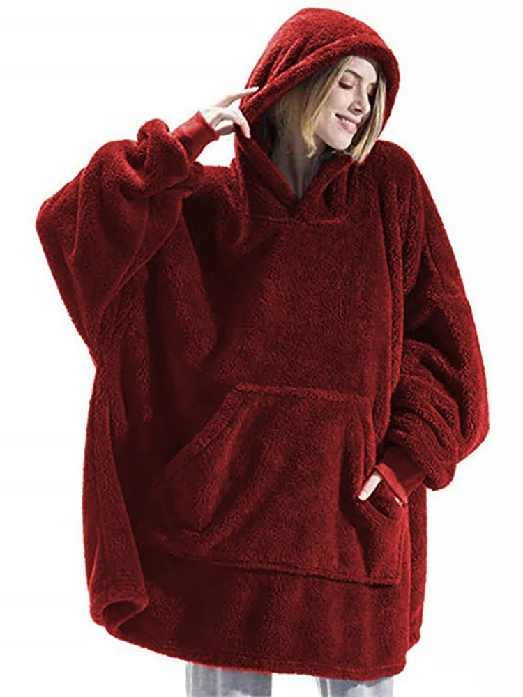 Fleece Hoodie Blanket Oversize Large Pocket Jacket