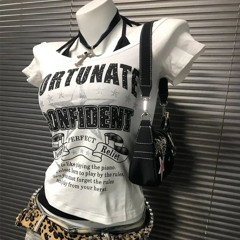 Letter Print Fake Two-piece T-shirt