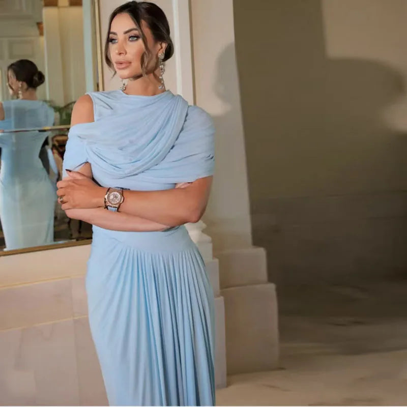 Pleated Wrapped Cape Style Layered Dress