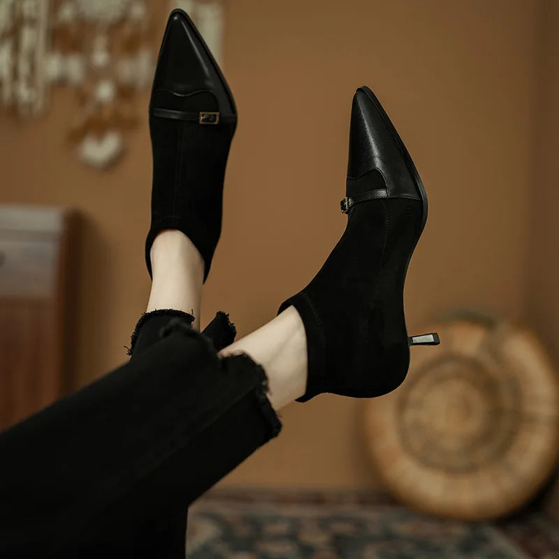 Leather Ankle Pointed Toe Stiletto Boot