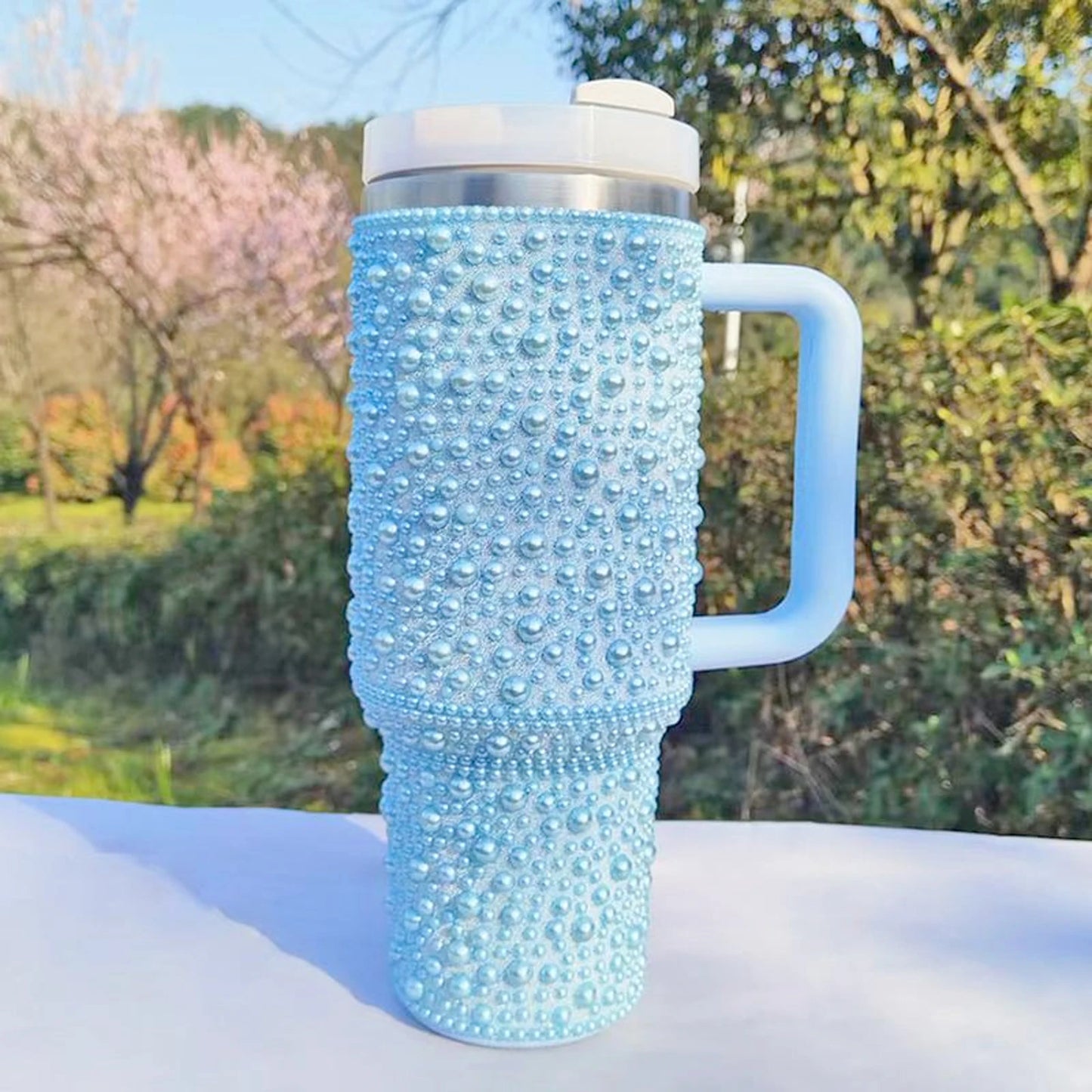 40oz Stainless Steel Insulated Tumbler with Rhinestone Handle