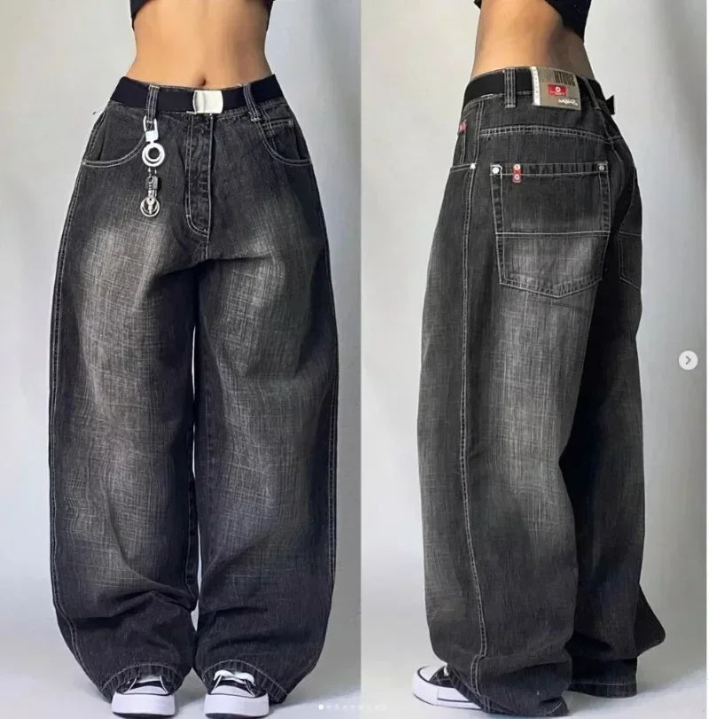 Baggy Red Print Grey Washed Unsex Wide Leg Jean
