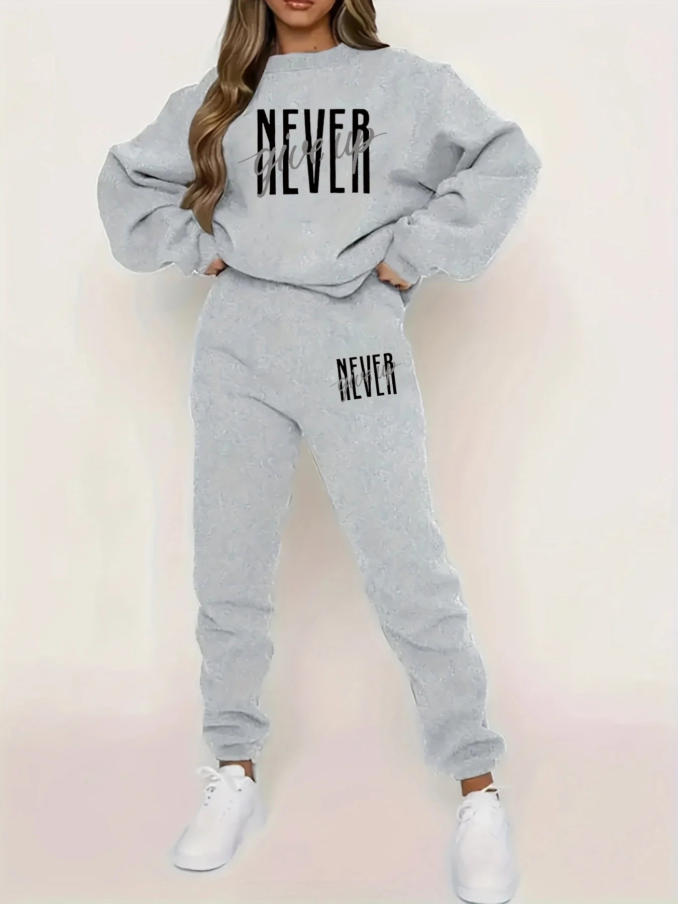 Casual NEVER Give Up Letter Printed  Sweatsuit