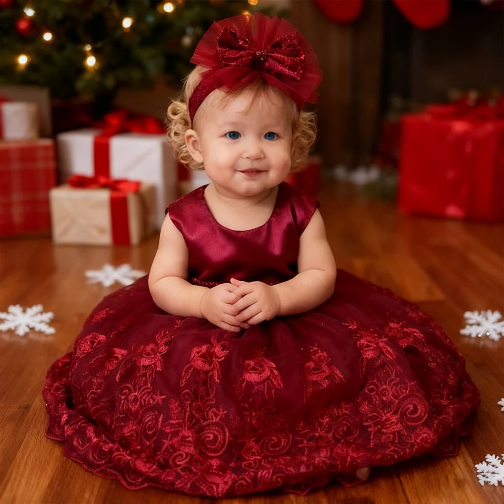 Christmas Big Bow Lace Princess Dress