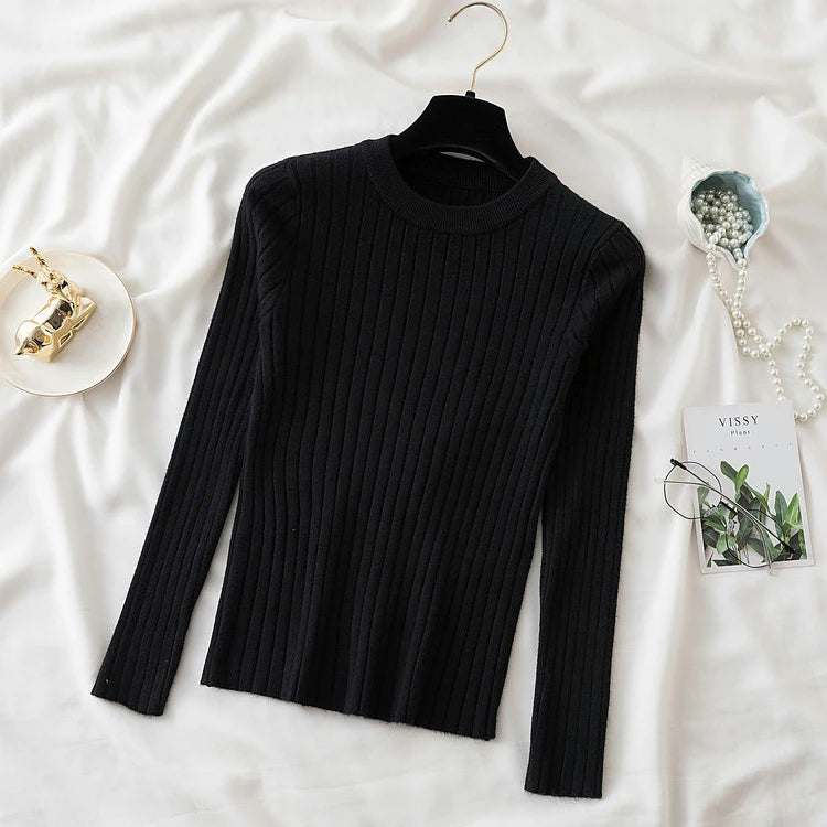 Pullover O-Neck Ribbed Long SleeveTop