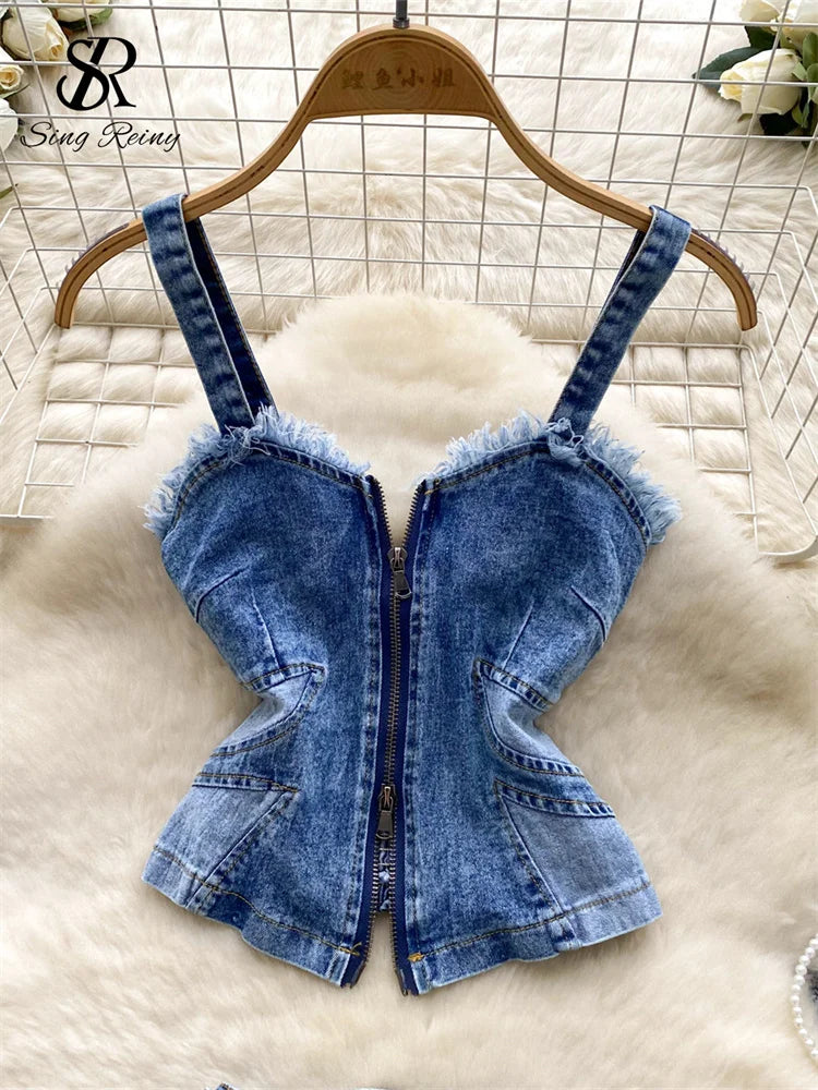 Denim Zipper Mini Two Piece Set