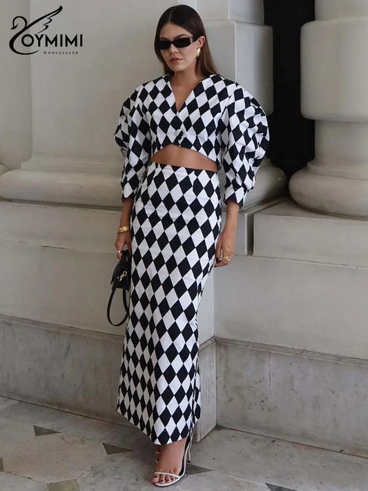 Elegant White Print Dress 2 Piece Sets
