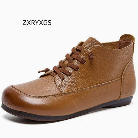 Classic Retro Leather Flat Boot