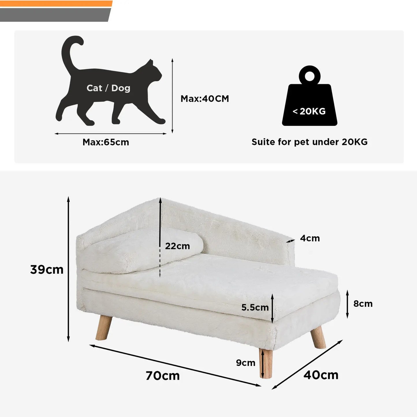 Pet Bed Solid Wood Leg Dog Cat Sofa for Indoor