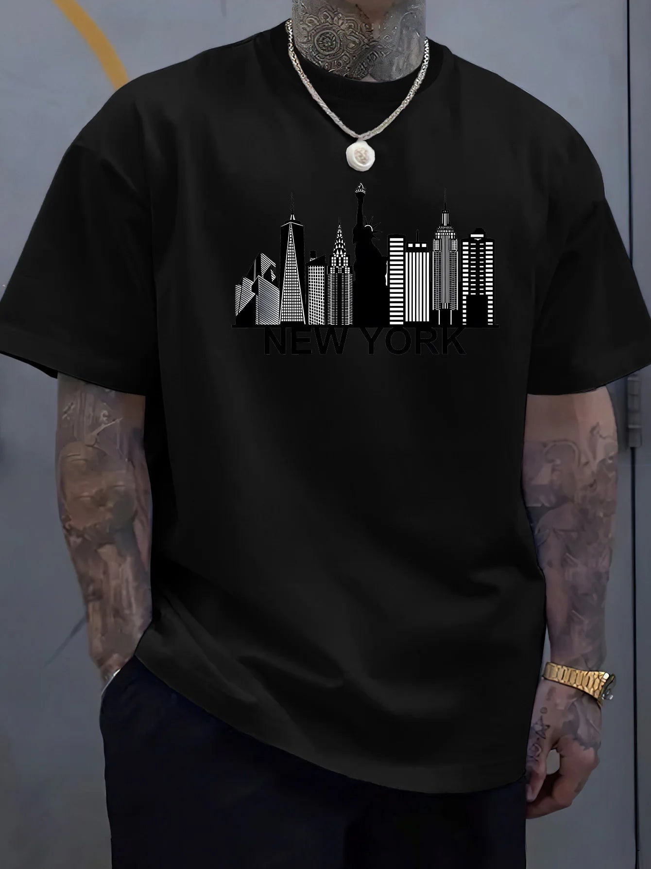 100% Pure Cotton Men's New York City Pattern Printed T-shirt top