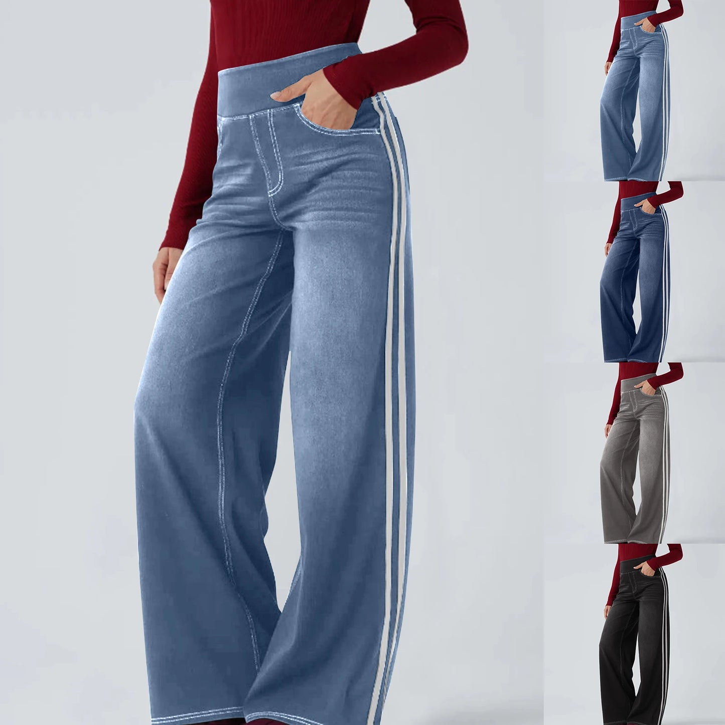 Washed Side Striped Wide-Leg Jean