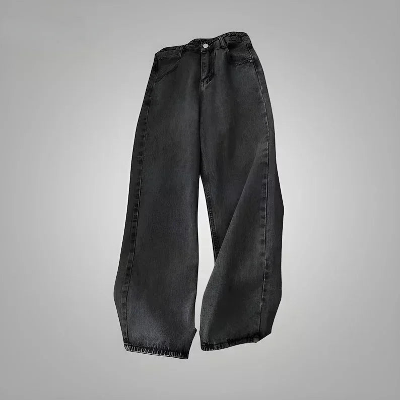 Baggy Red Print Grey Washed Unsex Wide Leg Jean