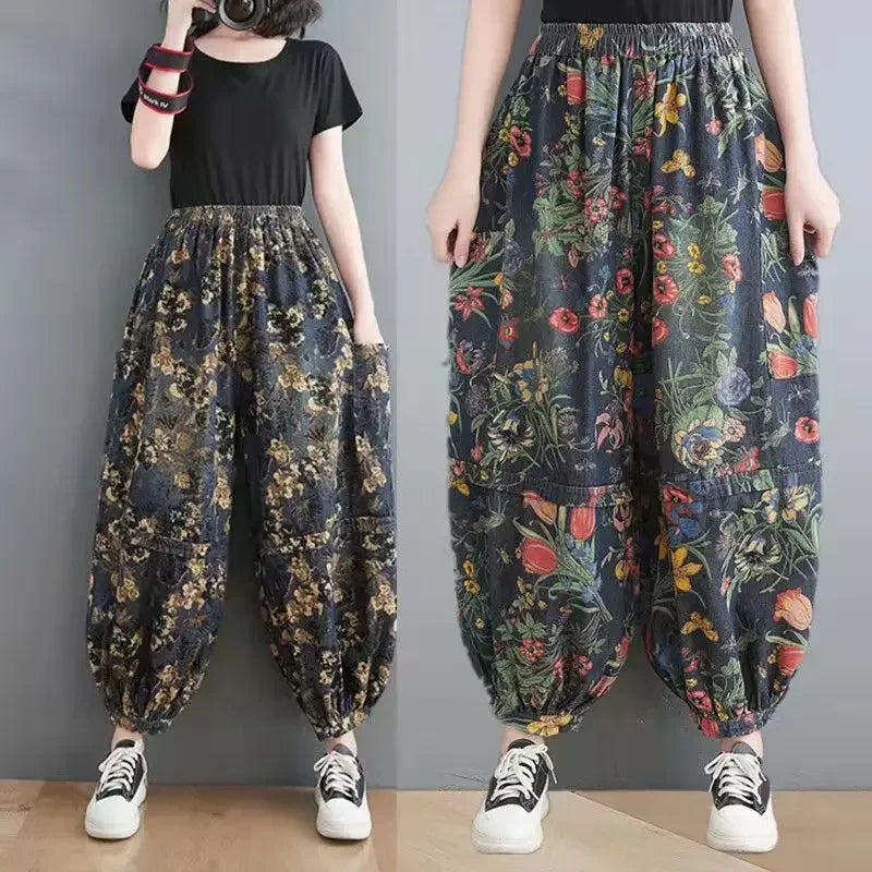 Floral Vintage Blue Denim Jean