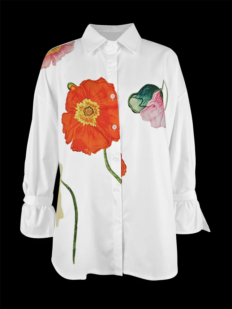 Floral Printed Lapel Blouse