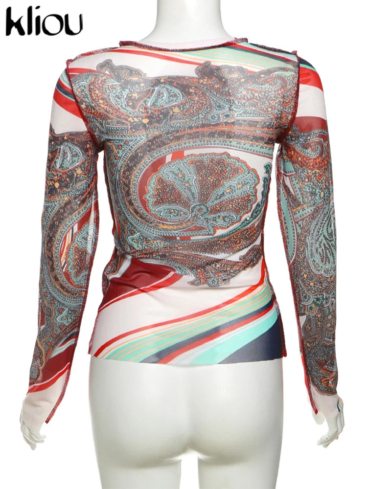 Mesh Printed Women T-shirt