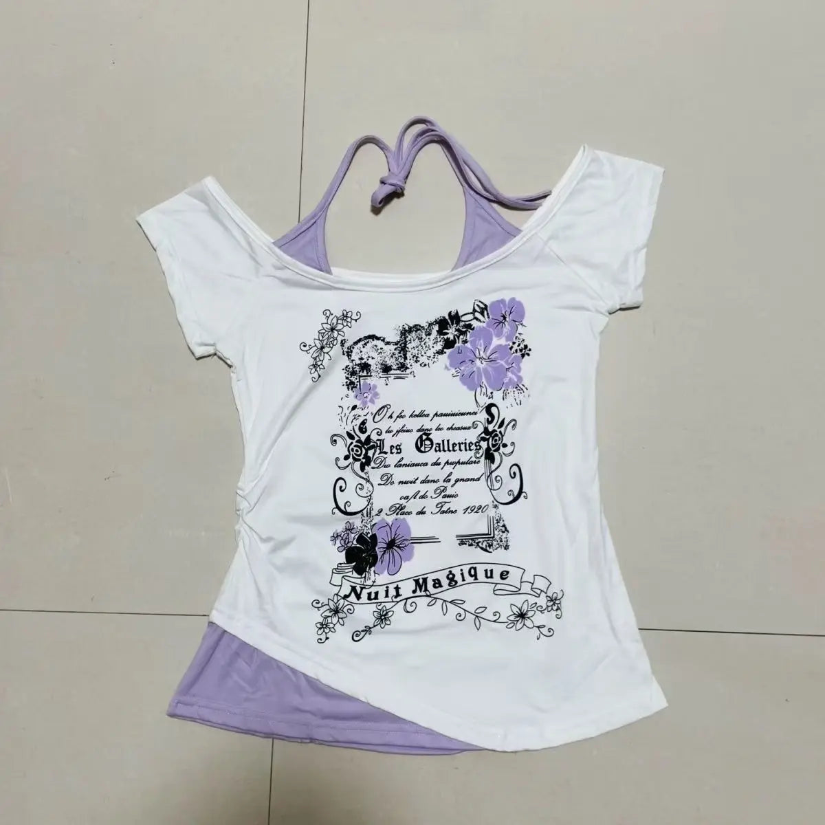 Letter Print Fake Two-piece T-shirt
