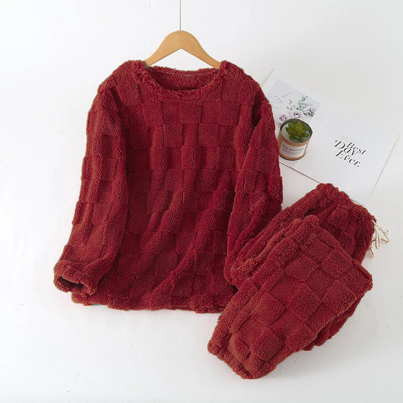 Plaid O-Neck Pullover Women's Pajamas 2 Pieces