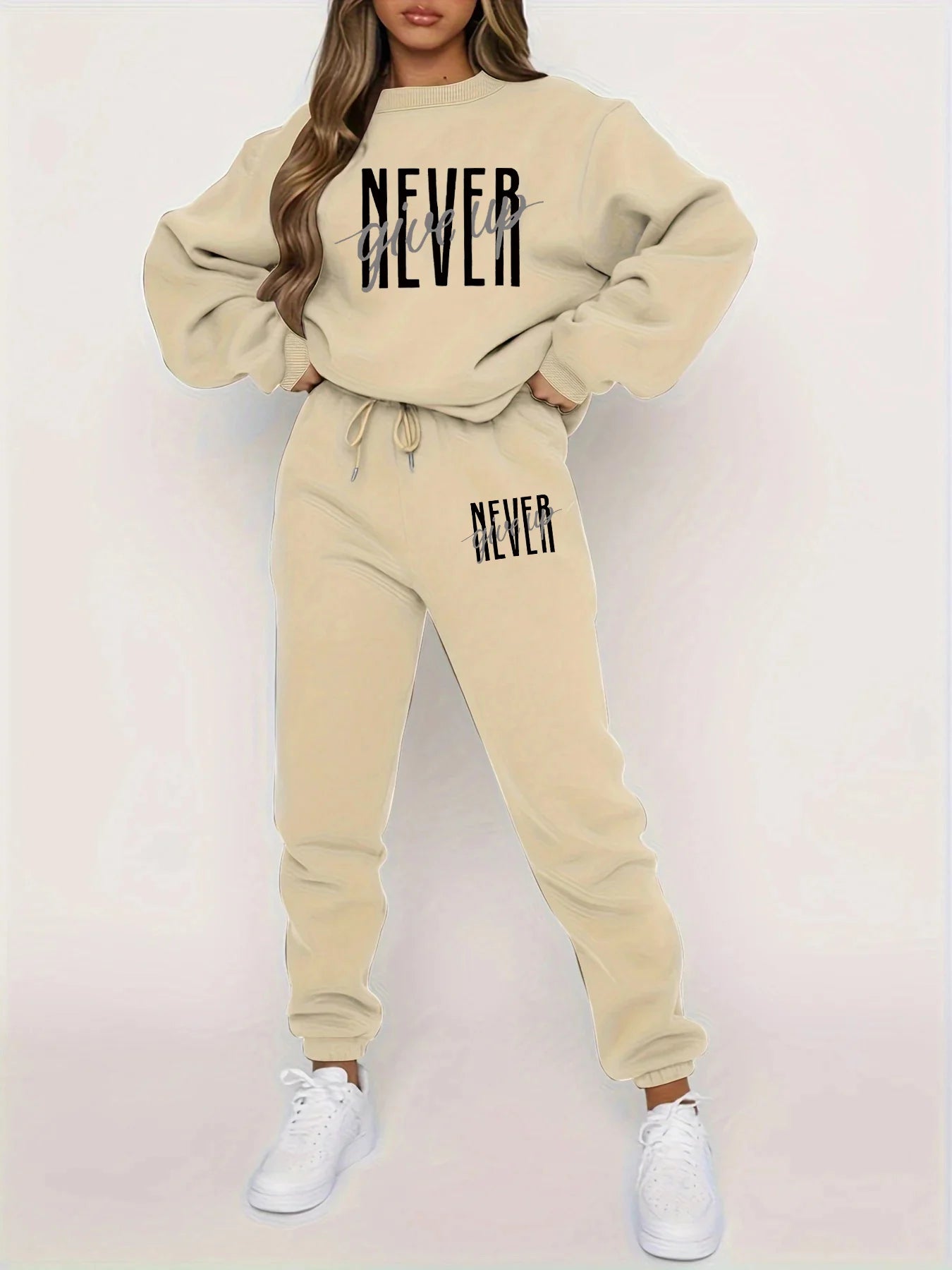 Casual NEVER Give Up Letter Printed  Sweatsuit