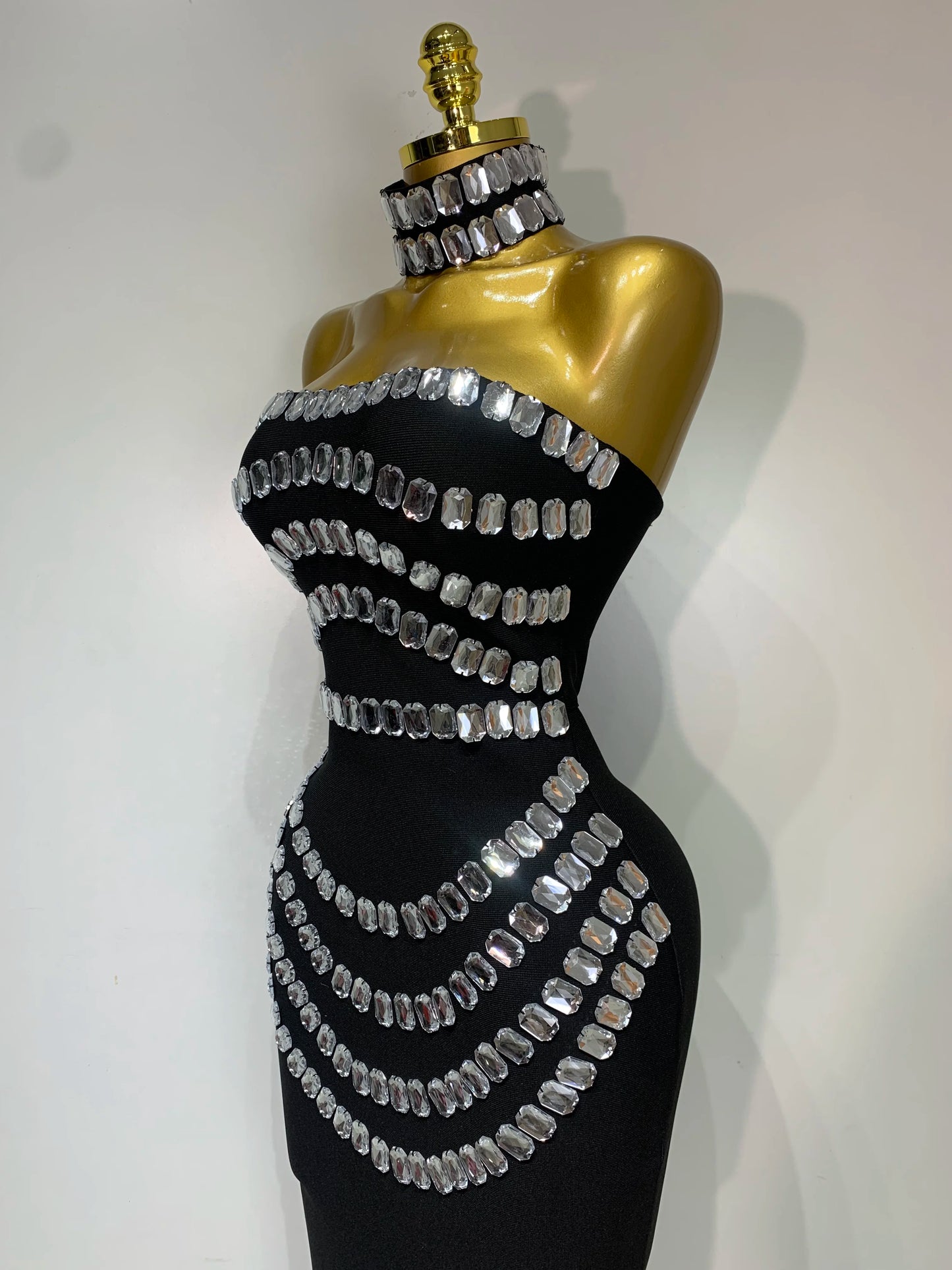 Strapless Black Bead Elegant Evening Dress