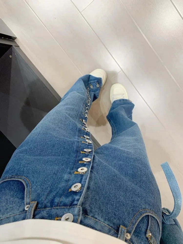 Multi Button Slim High Waisted Jean