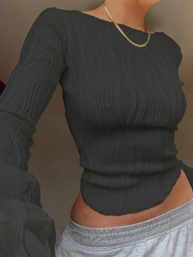 Casual Ruched Long Sleeve  Blouse