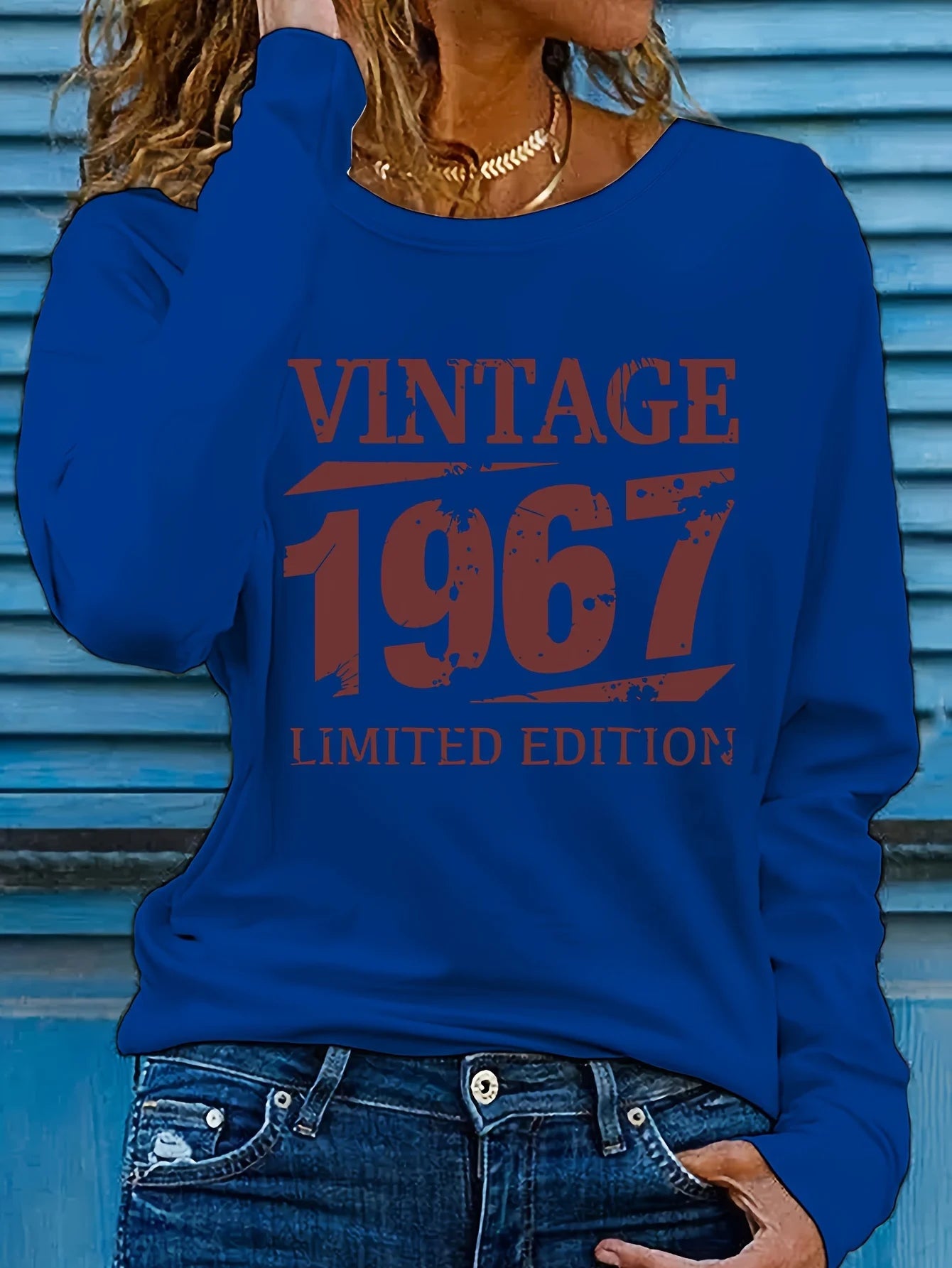 Casual VINTAGE 1967 Letter Printed Round Neck Long Sleeve T-shirt